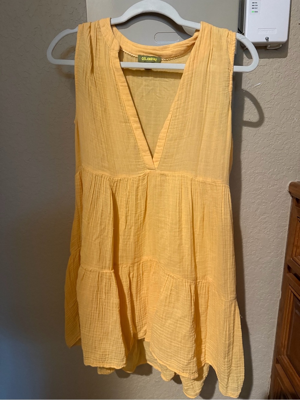 Celandine Yellow Tiered V-Neck Women's Dress by Anthropologie